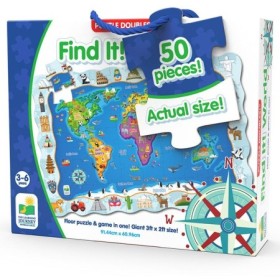 Puzzle mare de podea si joc Harta lumii 50 piese 91.44x60.96 cm 3-6 ani